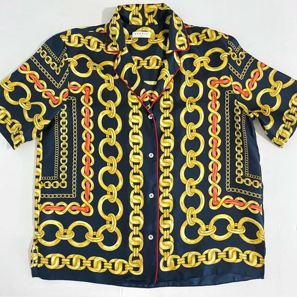 Sandro Paris New Mathias Silk Chain Print Button Down Blouse Medium Designer - Picture 9 of 16